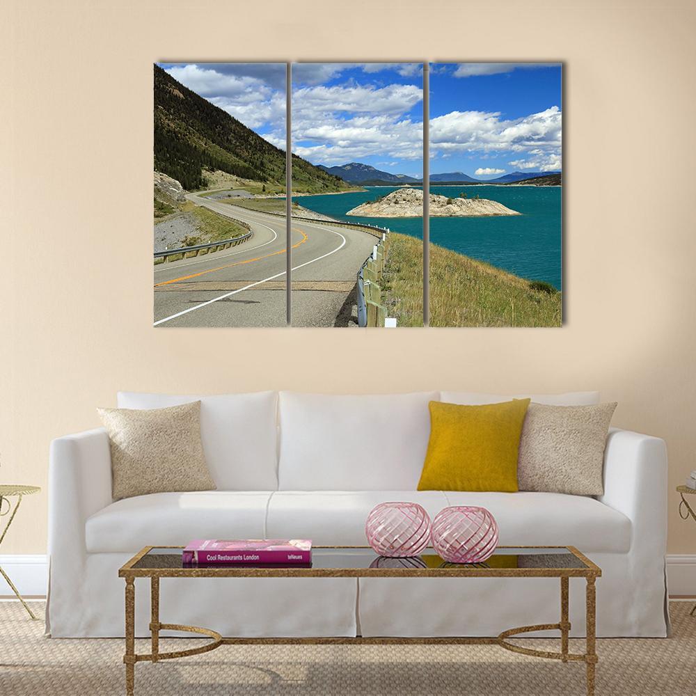 Winding Road And Lake Kootenay Canvas Wall Art-3 Horizontal-Gallery Wrap-37" x 24"-Tiaracle