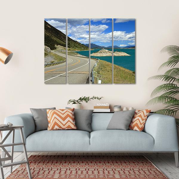 Winding Road And Lake Kootenay Canvas Wall Art-4 Horizontal-Gallery Wrap-34" x 24"-Tiaracle