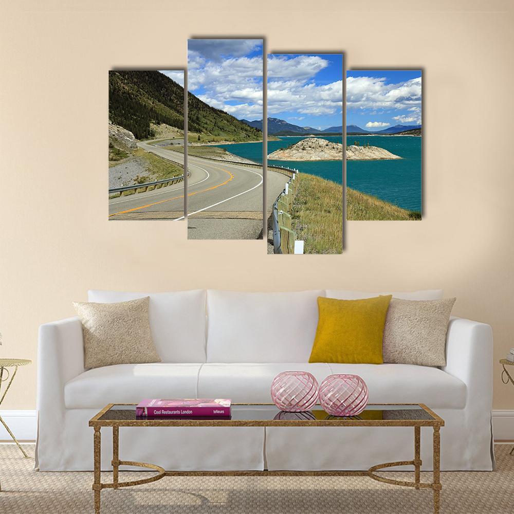 Winding Road And Lake Kootenay Canvas Wall Art-4 Pop-Gallery Wrap-50" x 32"-Tiaracle