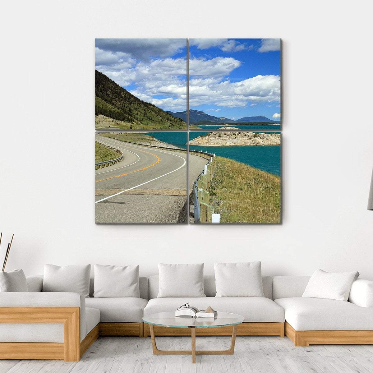 Winding Road And Lake Kootenay Canvas Wall Art-4 Square-Gallery Wrap-17" x 17"-Tiaracle