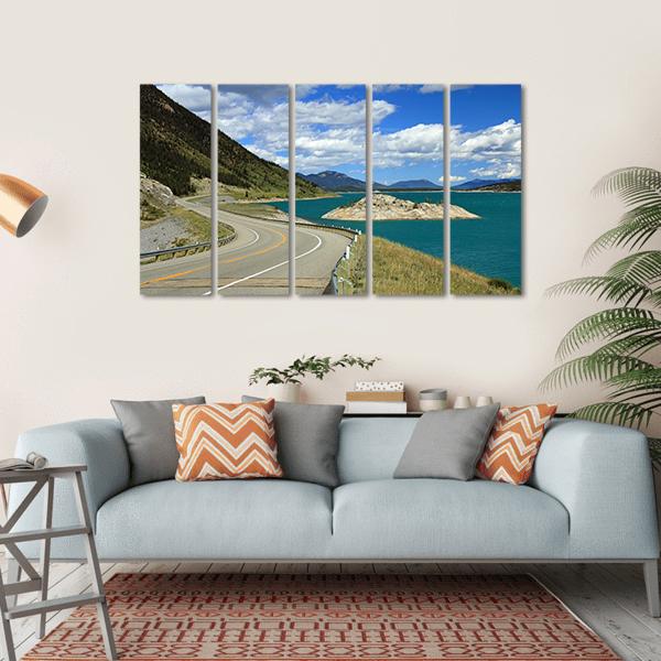 Winding Road And Lake Kootenay Canvas Wall Art-5 Horizontal-Gallery Wrap-22" x 12"-Tiaracle