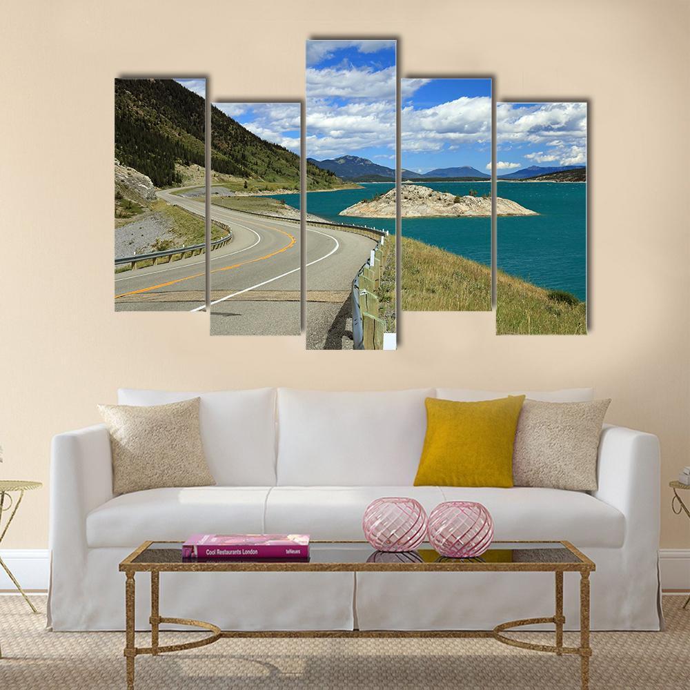 Winding Road And Lake Kootenay Canvas Wall Art-5 Pop-Gallery Wrap-47" x 32"-Tiaracle
