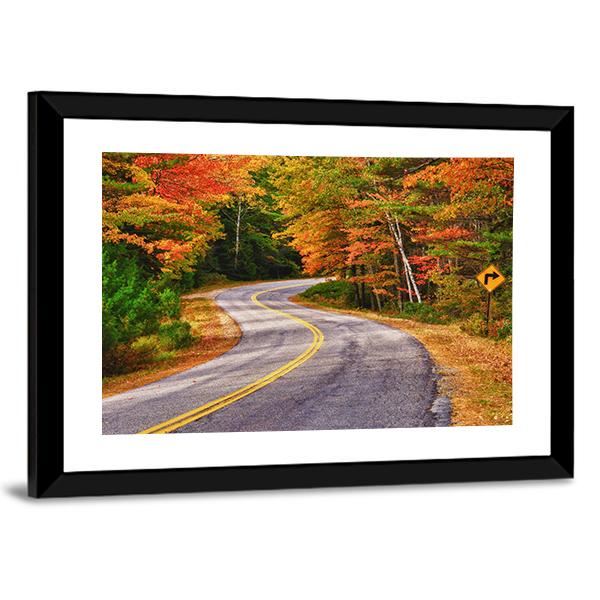 Winding Road Curves Through Autumn Trees Canvas Wall Art-3 Horizontal-Gallery Wrap-25" x 16"-Tiaracle