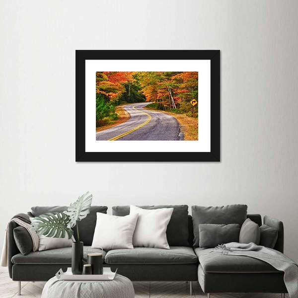 Winding Road Curves Through Autumn Trees Canvas Wall Art-3 Horizontal-Gallery Wrap-25" x 16"-Tiaracle