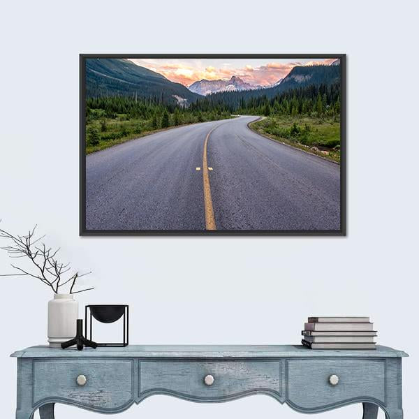Winding Road Leads To Beautiful Sunset Canvas Wall Art-1 Piece-Floating Frame-24" x 16"-Tiaracle