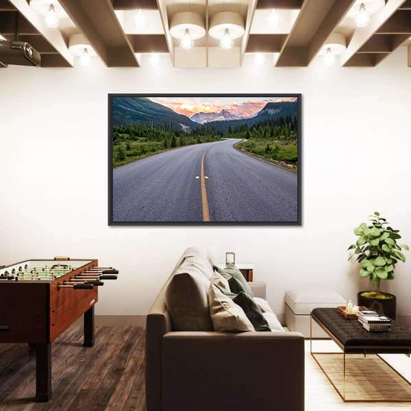 Winding Road Leads To Beautiful Sunset Canvas Wall Art-3 Horizontal-Gallery Wrap-25" x 16"-Tiaracle