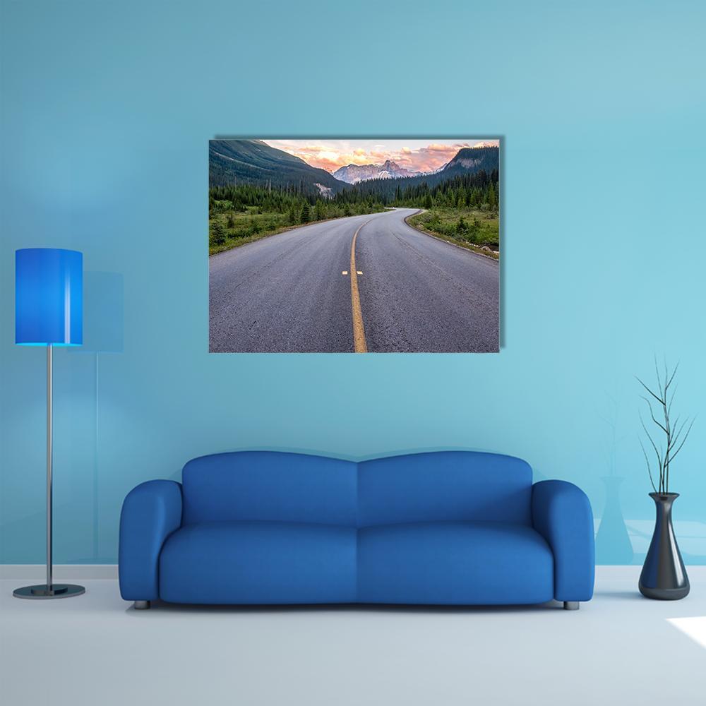 Winding Road Leads To Beautiful Sunset Canvas Wall Art-1 Piece-Gallery Wrap-36" x 24"-Tiaracle