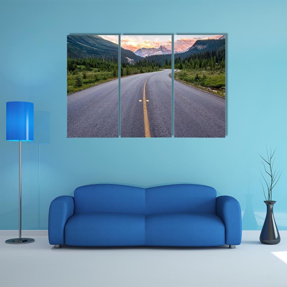 Winding Road Leads To Beautiful Sunset Canvas Wall Art-3 Horizontal-Gallery Wrap-37" x 24"-Tiaracle