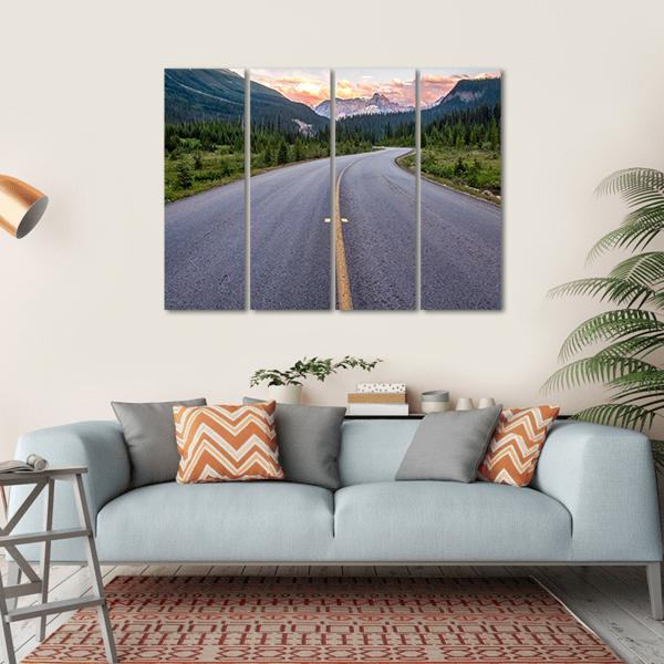 Winding Road Leads To Beautiful Sunset Canvas Wall Art-4 Horizontal-Gallery Wrap-34" x 24"-Tiaracle