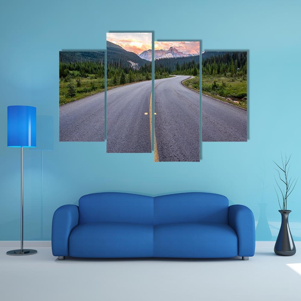 Winding Road Leads To Beautiful Sunset Canvas Wall Art-4 Pop-Gallery Wrap-50" x 32"-Tiaracle