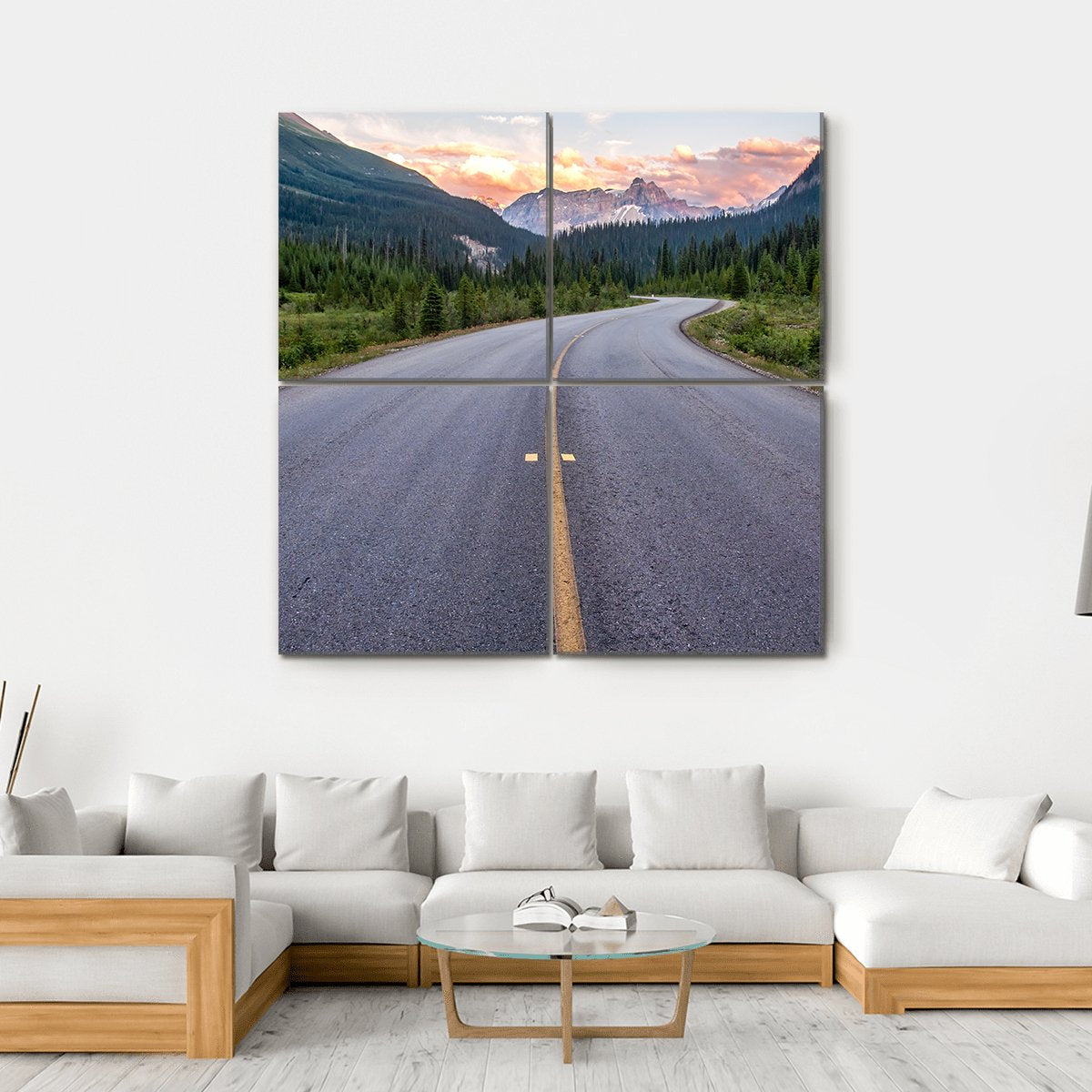 Winding Road Leads To Beautiful Sunset Canvas Wall Art-4 Square-Gallery Wrap-17" x 17"-Tiaracle