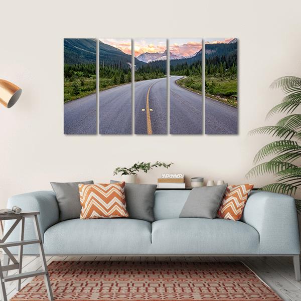 Winding Road Leads To Beautiful Sunset Canvas Wall Art-5 Horizontal-Gallery Wrap-22" x 12"-Tiaracle