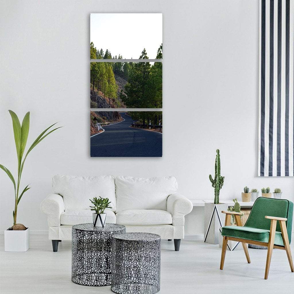 Winding Road Perspective With Trees And Hill Vertical Canvas Wall Art-3 Vertical-Gallery Wrap-12" x 25"-Tiaracle