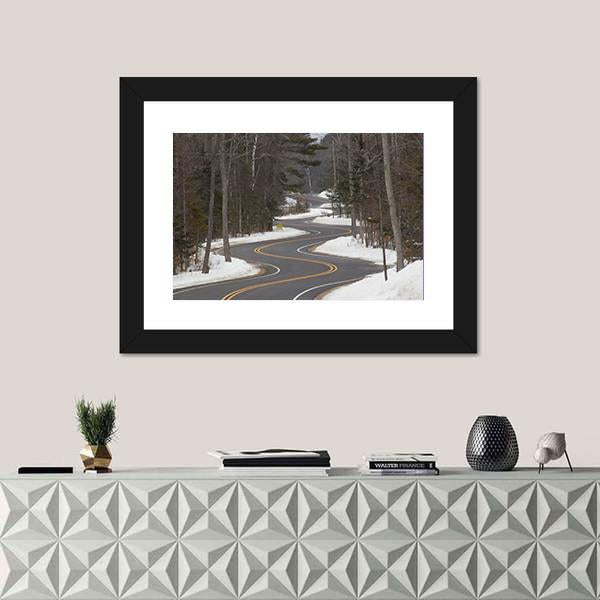 Winding Road Section In Winter Canvas Wall Art-1 Piece-Framed Print-20" x 16"-Tiaracle