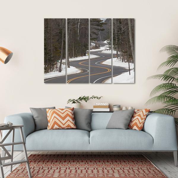 Winding Road Section In Winter Canvas Wall Art-4 Horizontal-Gallery Wrap-34" x 24"-Tiaracle