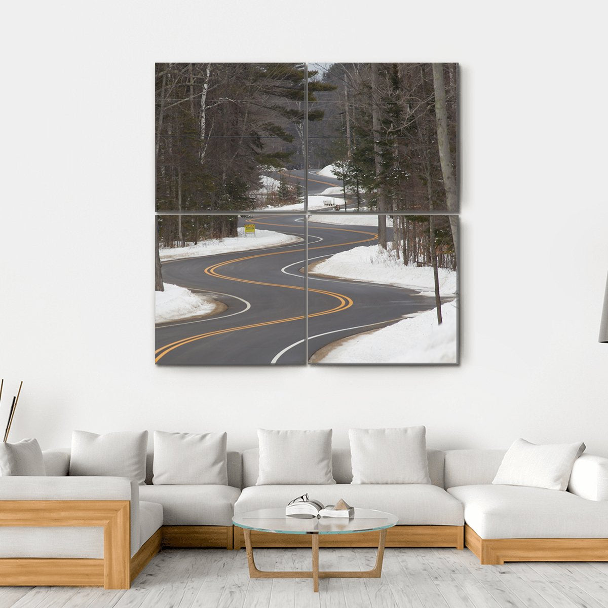 Winding Road Section In Winter Canvas Wall Art-4 Square-Gallery Wrap-17" x 17"-Tiaracle