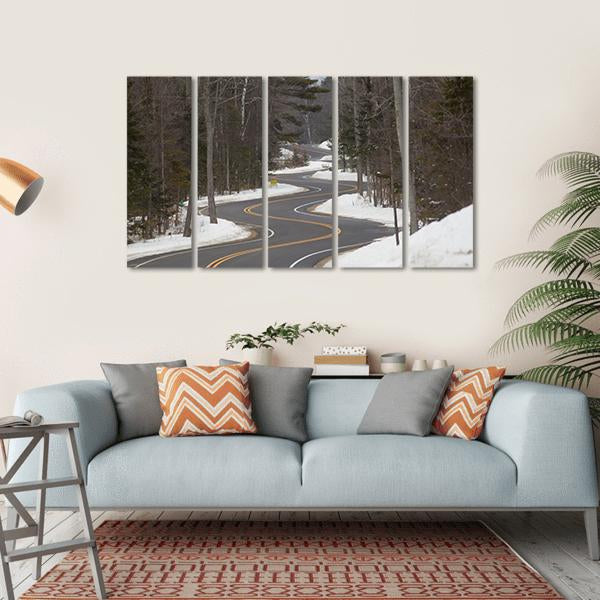 Winding Road Section In Winter Canvas Wall Art-5 Horizontal-Gallery Wrap-22" x 12"-Tiaracle