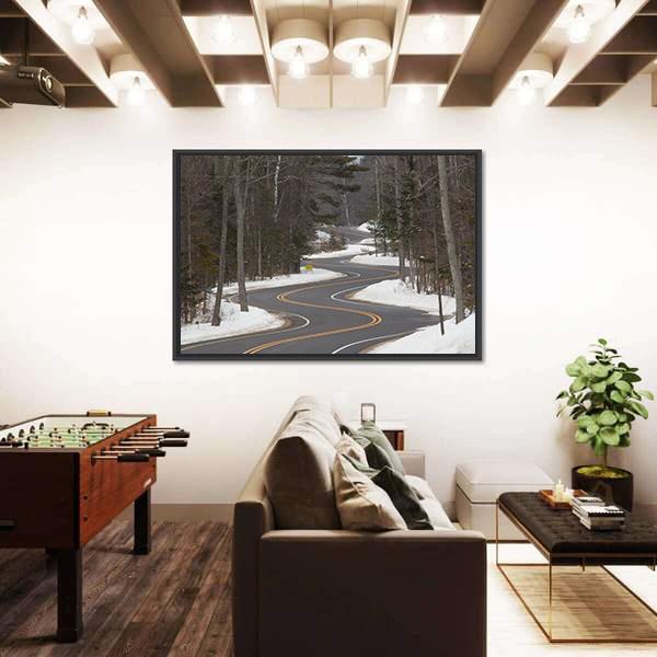 Winding Road Section In Winter Canvas Wall Art-3 Horizontal-Gallery Wrap-25" x 16"-Tiaracle