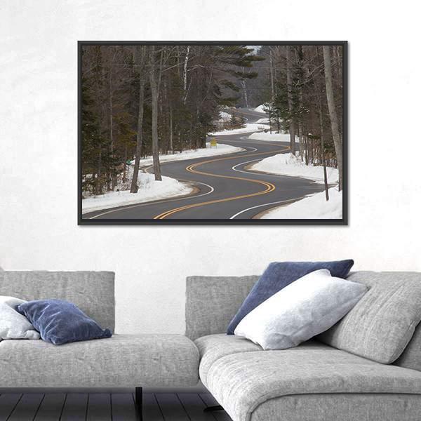 Winding Road Section In Winter Canvas Wall Art-3 Horizontal-Gallery Wrap-25" x 16"-Tiaracle