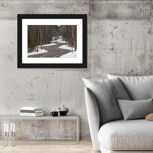 Winding Road Section In Winter Canvas Wall Art-3 Horizontal-Gallery Wrap-25" x 16"-Tiaracle