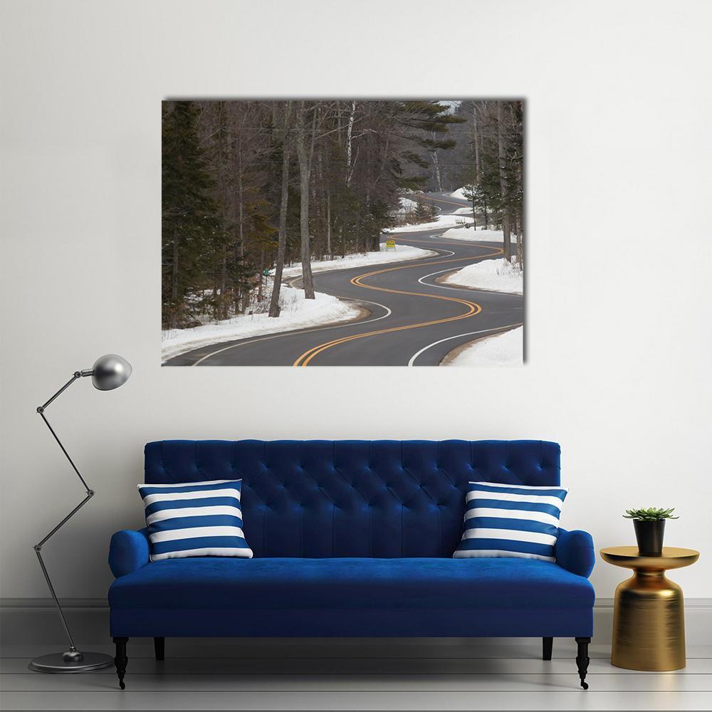 Winding Road Section In Winter Canvas Wall Art-1 Piece-Gallery Wrap-48" x 32"-Tiaracle