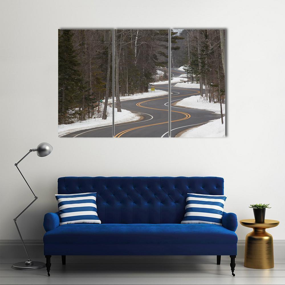Winding Road Section In Winter Canvas Wall Art-3 Horizontal-Gallery Wrap-37" x 24"-Tiaracle