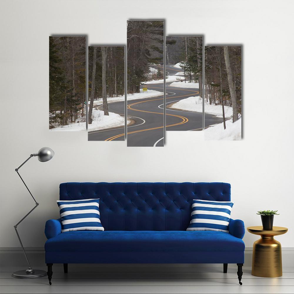 Winding Road Section In Winter Canvas Wall Art-5 Pop-Gallery Wrap-47" x 32"-Tiaracle