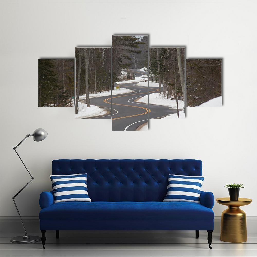 Winding Road Section In Winter Canvas Wall Art-5 Star-Gallery Wrap-62" x 32"-Tiaracle