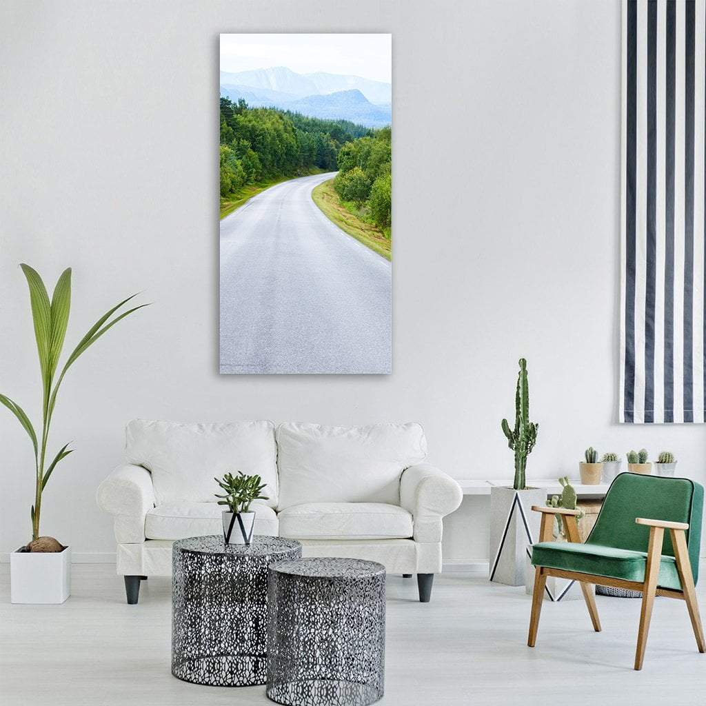 Winding Road Through Forest In Norway Vertical Canvas Wall Art-1 Vertical-Gallery Wrap-12" x 24"-Tiaracle