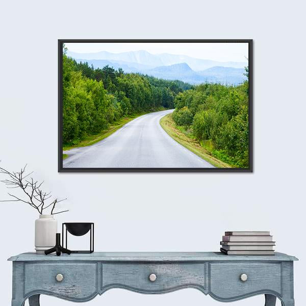 Winding Road Through Green Forest Canvas Wall Art-1 Piece-Floating Frame-24" x 16"-Tiaracle