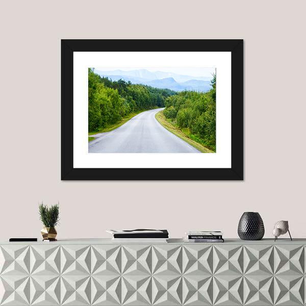 Winding Road Through Green Forest Canvas Wall Art-1 Piece-Framed Print-20" x 16"-Tiaracle
