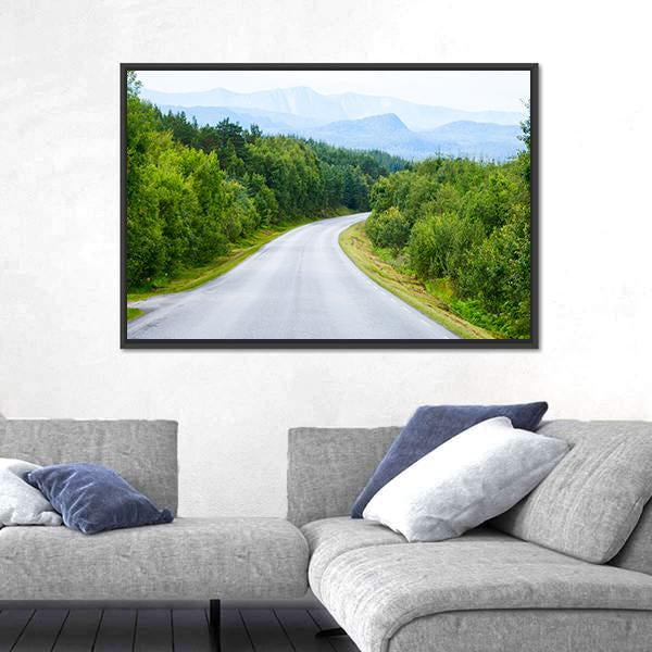 Winding Road Through Green Forest Canvas Wall Art-5 Horizontal-Gallery Wrap-22" x 12"-Tiaracle