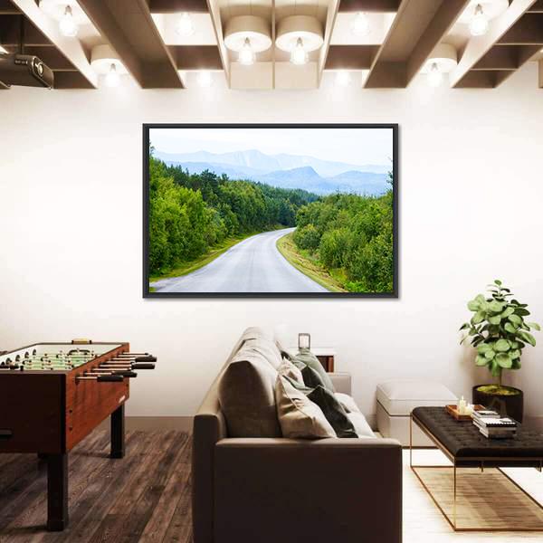 Winding Road Through Green Forest Canvas Wall Art-3 Horizontal-Gallery Wrap-25" x 16"-Tiaracle