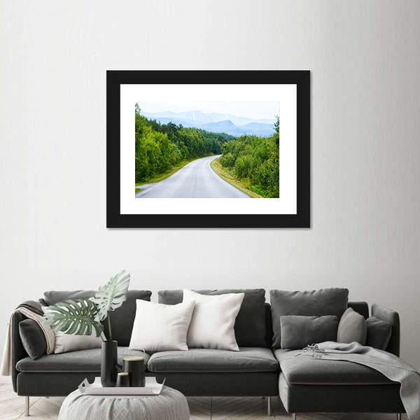 Winding Road Through Green Forest Canvas Wall Art-3 Horizontal-Gallery Wrap-25" x 16"-Tiaracle
