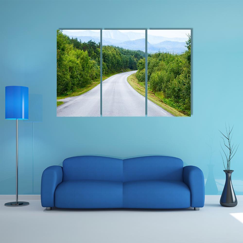 Winding Road Through Green Forest Canvas Wall Art-3 Horizontal-Gallery Wrap-37" x 24"-Tiaracle