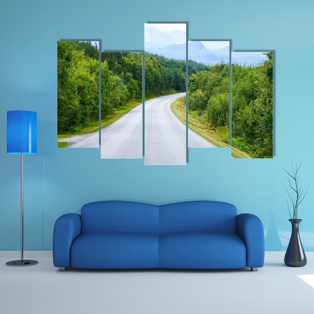 Winding Road Through Green Forest Canvas Wall Art-5 Pop-Gallery Wrap-47" x 32"-Tiaracle
