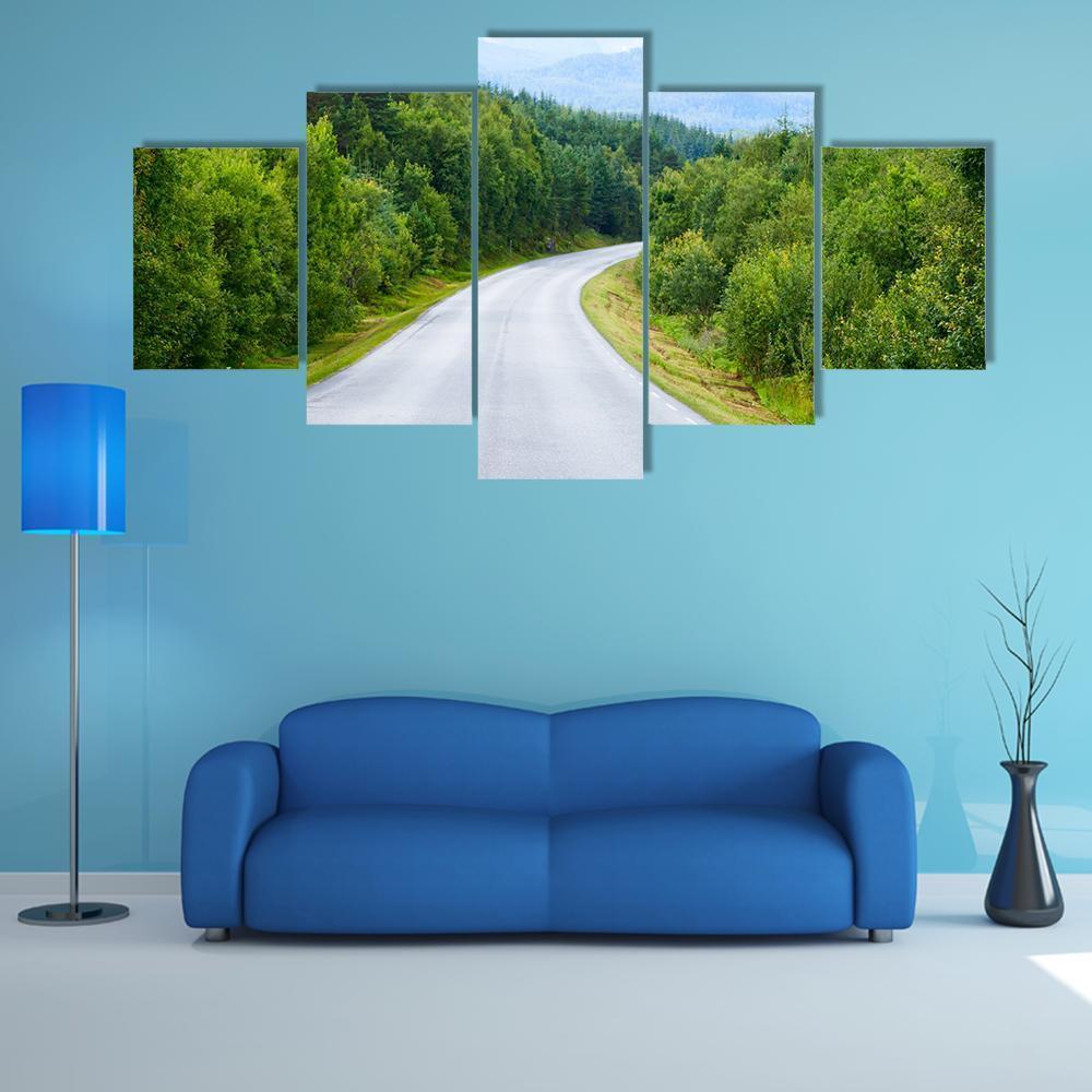 Winding Road Through Green Forest Canvas Wall Art-5 Star-Gallery Wrap-62" x 32"-Tiaracle