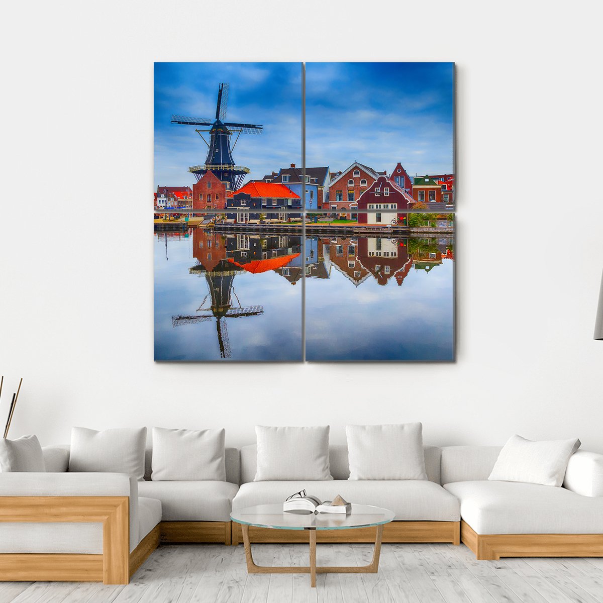 Windmill And Traditional Houses In Haarlem Canvas Wall Art-4 Square-Gallery Wrap-17" x 17"-Tiaracle