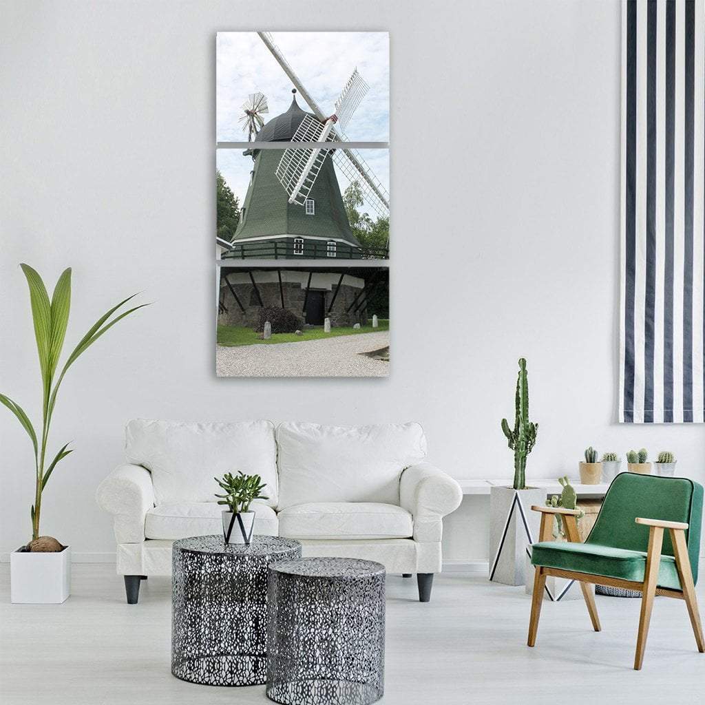 Windmill In Denmark Vertical Canvas Wall Art-3 Vertical-Gallery Wrap-12" x 25"-Tiaracle