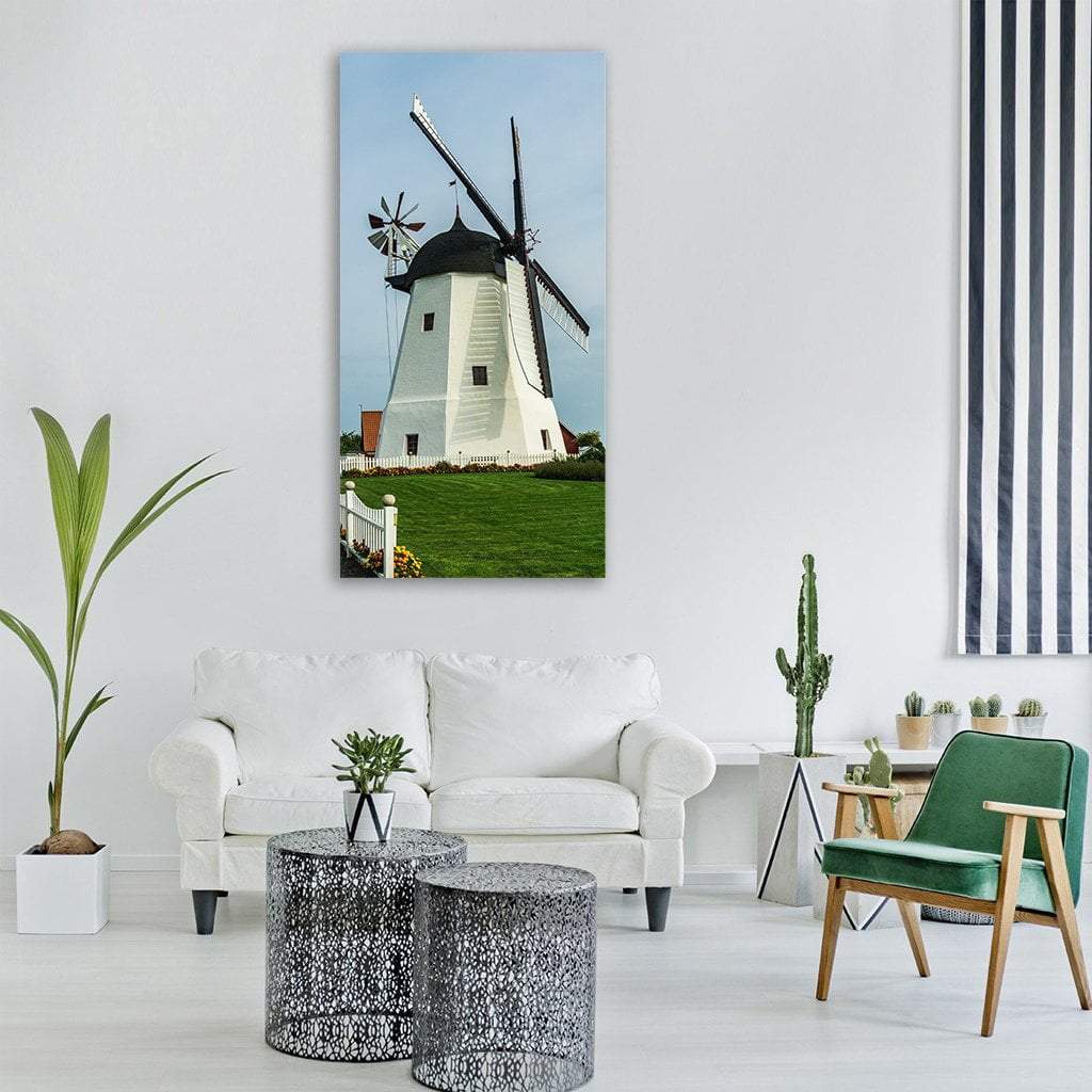 Windmill In Garden Meadow Vertical Canvas Wall Art-1 Vertical-Gallery Wrap-12" x 24"-Tiaracle
