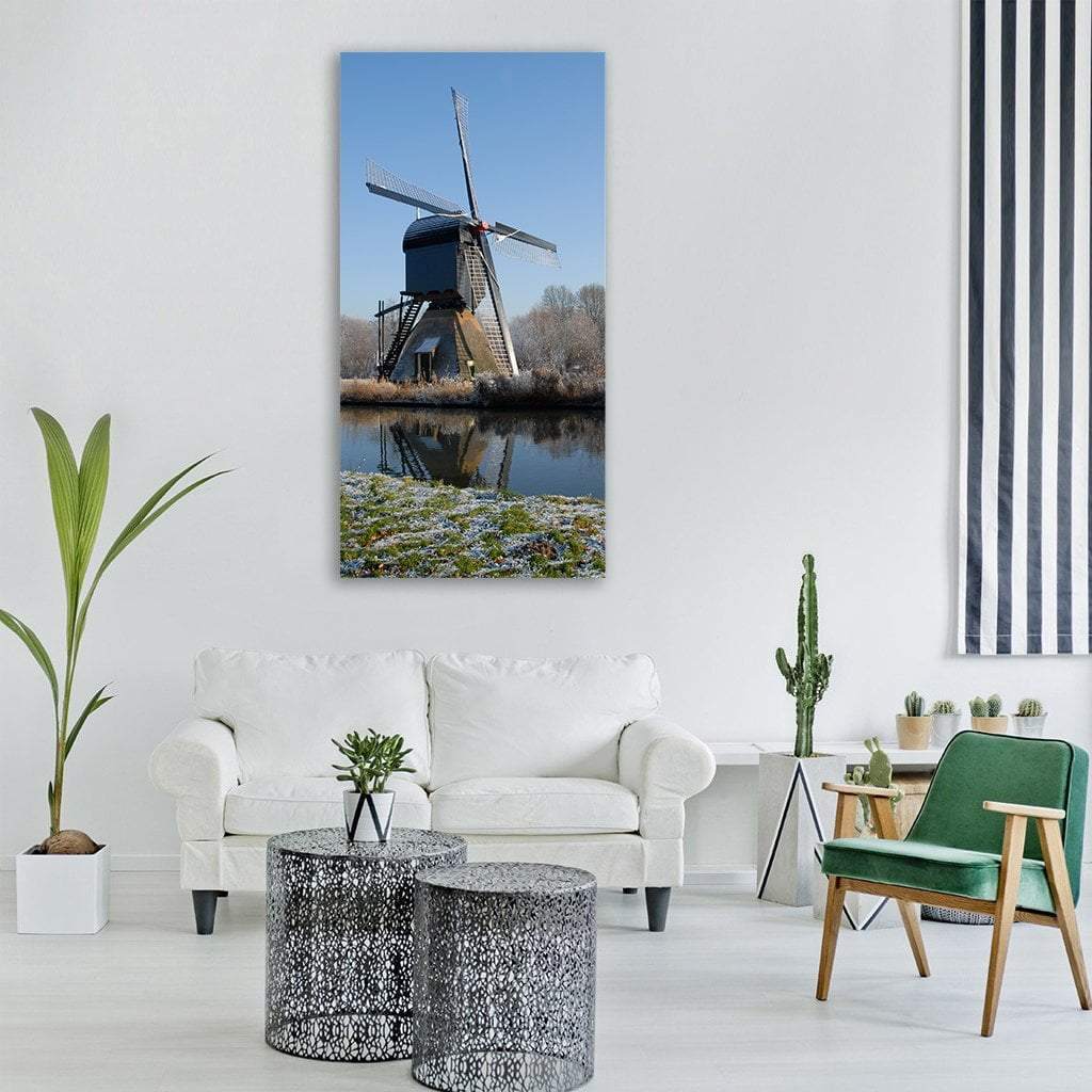 Windmill In Winter Vertical Canvas Wall Art-1 Vertical-Gallery Wrap-12" x 24"-Tiaracle