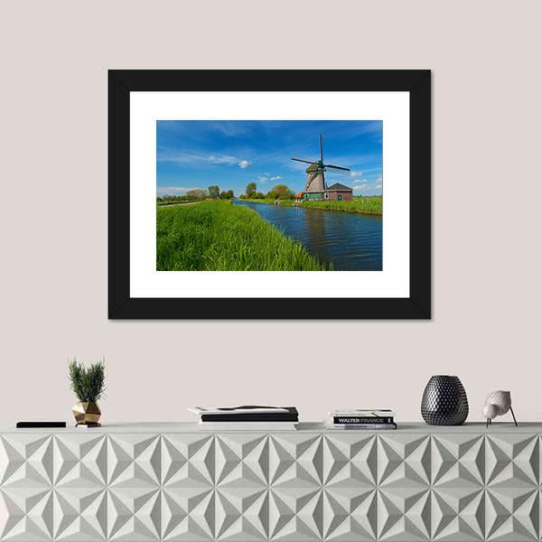 Windmill On The Outskirts Of Amsterdam Canvas Wall Art-1 Piece-Framed Print-20" x 16"-Tiaracle