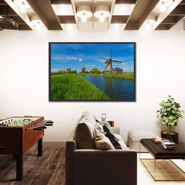 Windmill On The Outskirts Of Amsterdam Canvas Wall Art-3 Horizontal-Gallery Wrap-25" x 16"-Tiaracle