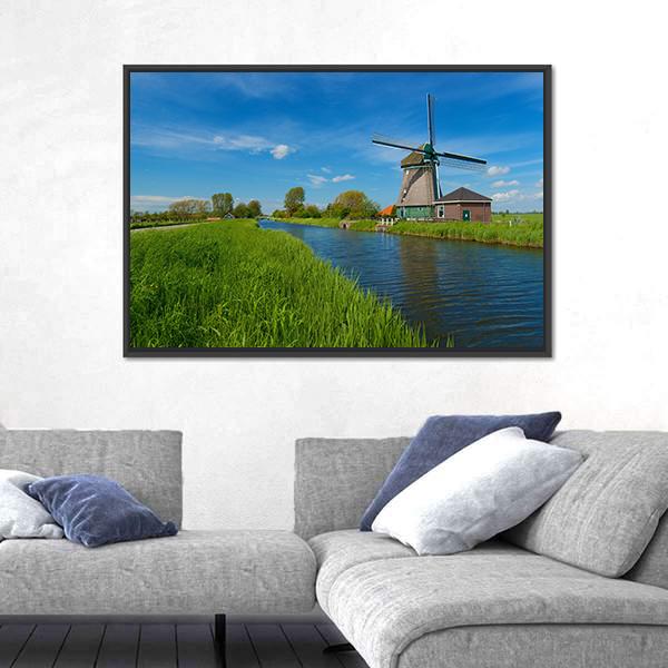 Windmill On The Outskirts Of Amsterdam Canvas Wall Art-3 Horizontal-Gallery Wrap-25" x 16"-Tiaracle