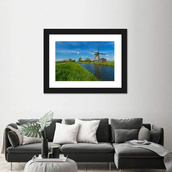 Windmill On The Outskirts Of Amsterdam Canvas Wall Art-3 Horizontal-Gallery Wrap-25" x 16"-Tiaracle