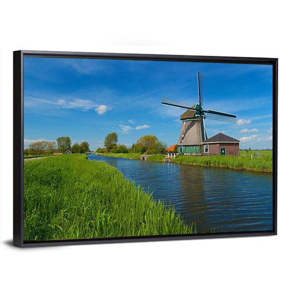 Windmill On The Outskirts Of Amsterdam Canvas Wall Art-5 Horizontal-Gallery Wrap-22" x 12"-Tiaracle