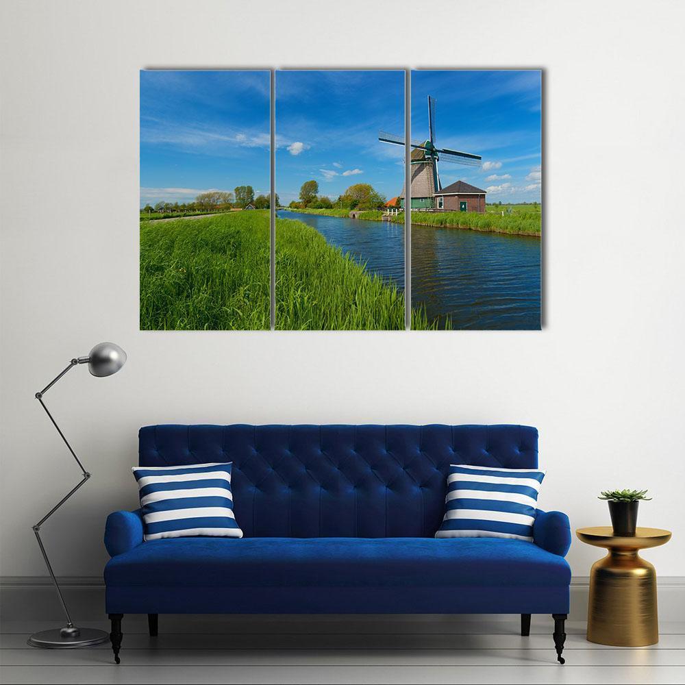 Windmill On The Outskirts Of Amsterdam Canvas Wall Art-3 Horizontal-Gallery Wrap-37" x 24"-Tiaracle
