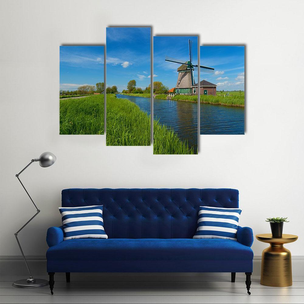 Windmill On The Outskirts Of Amsterdam Canvas Wall Art-4 Pop-Gallery Wrap-50" x 32"-Tiaracle