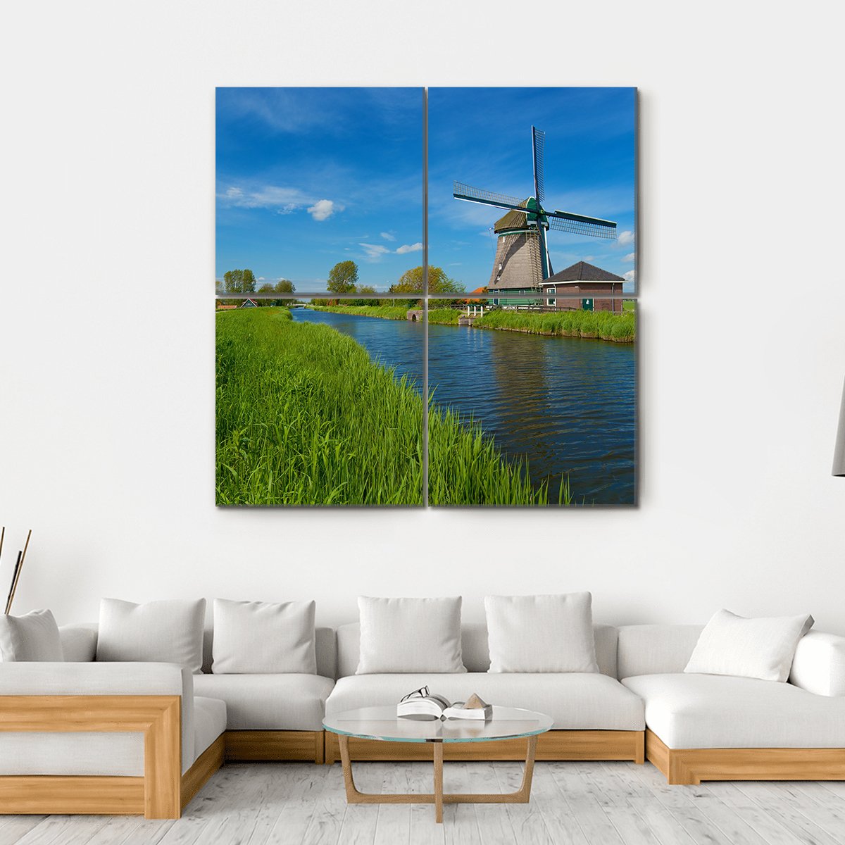 Windmill On The Outskirts Of Amsterdam Canvas Wall Art-4 Square-Gallery Wrap-17" x 17"-Tiaracle