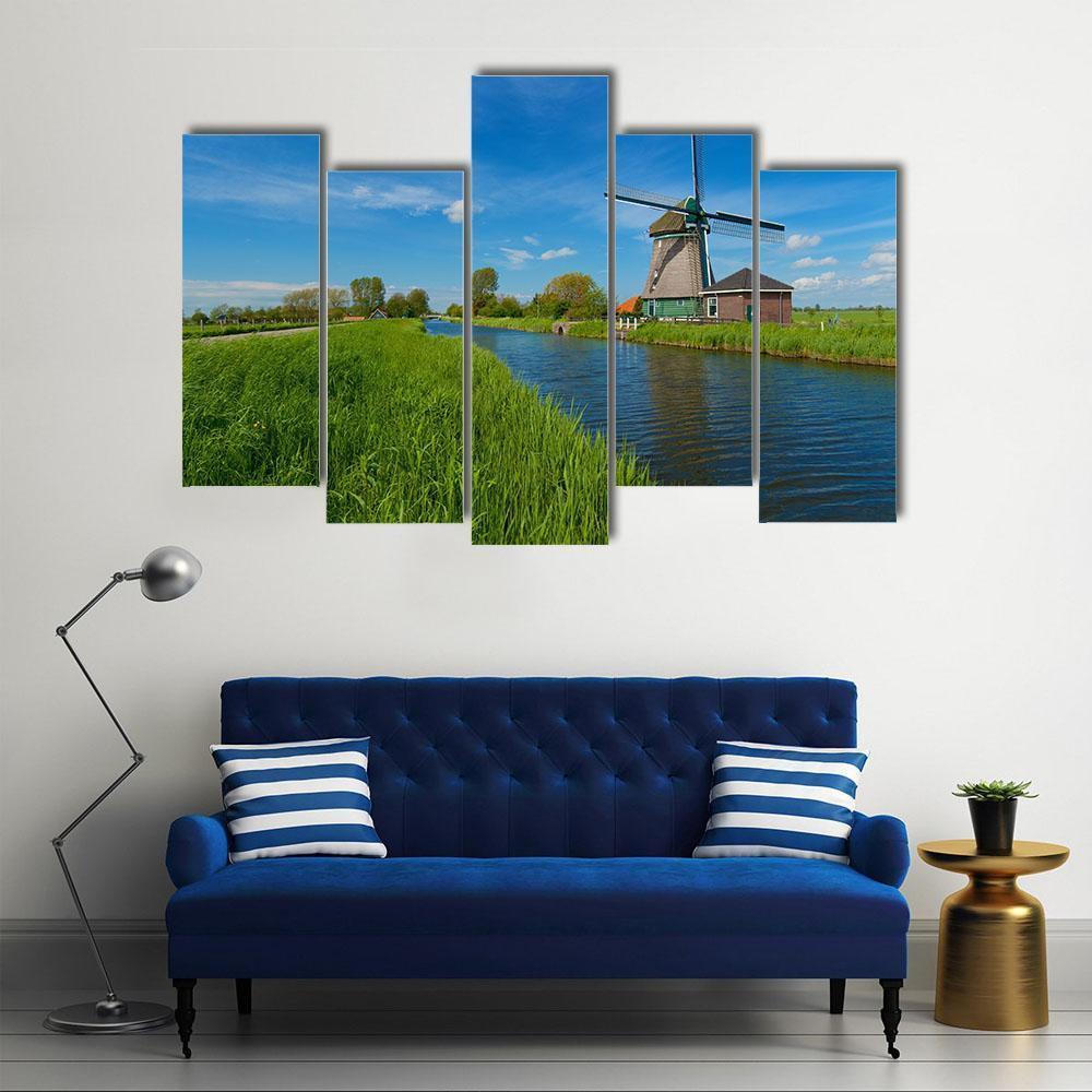 Windmill On The Outskirts Of Amsterdam Canvas Wall Art-5 Pop-Gallery Wrap-47" x 32"-Tiaracle